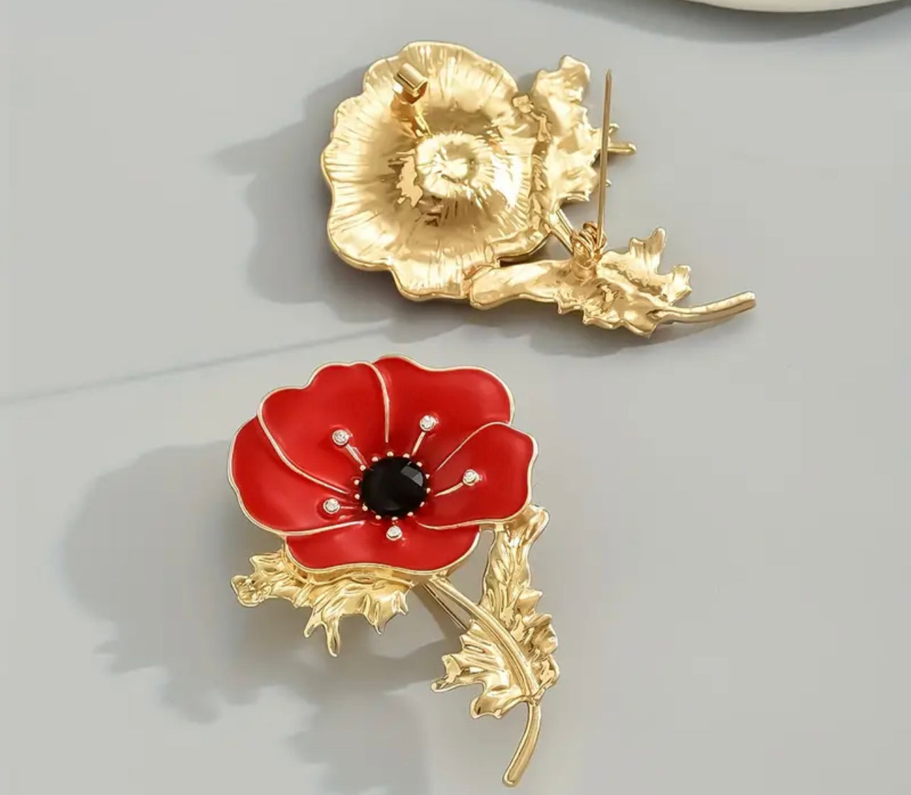 Stylish Rhinestone Poppy Remembrance Brooch.