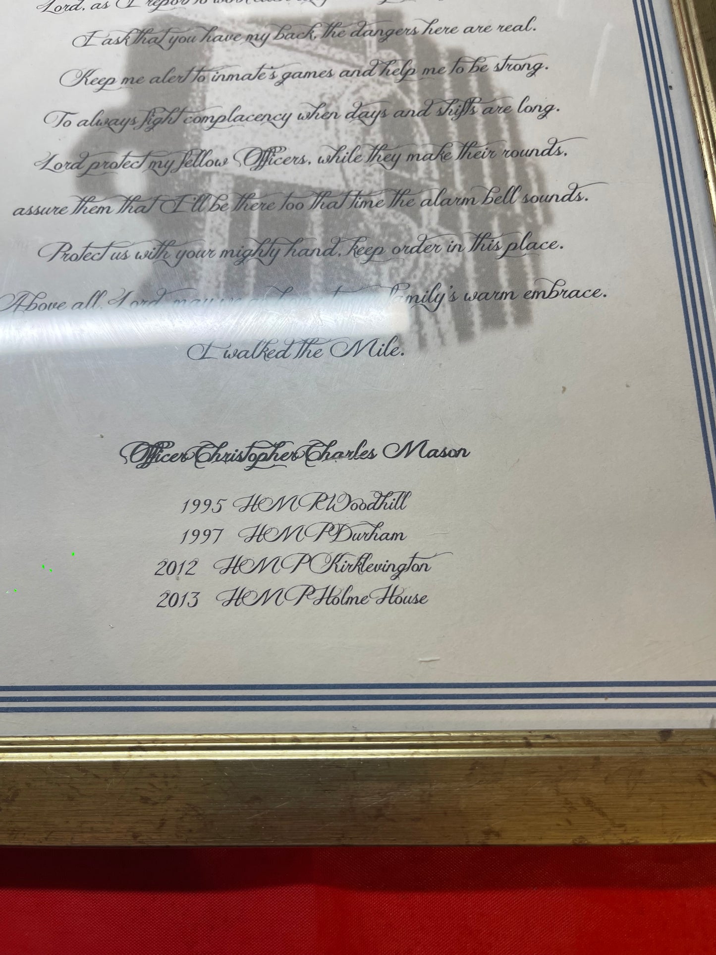 Prison Officers Prayer personalised framed gift