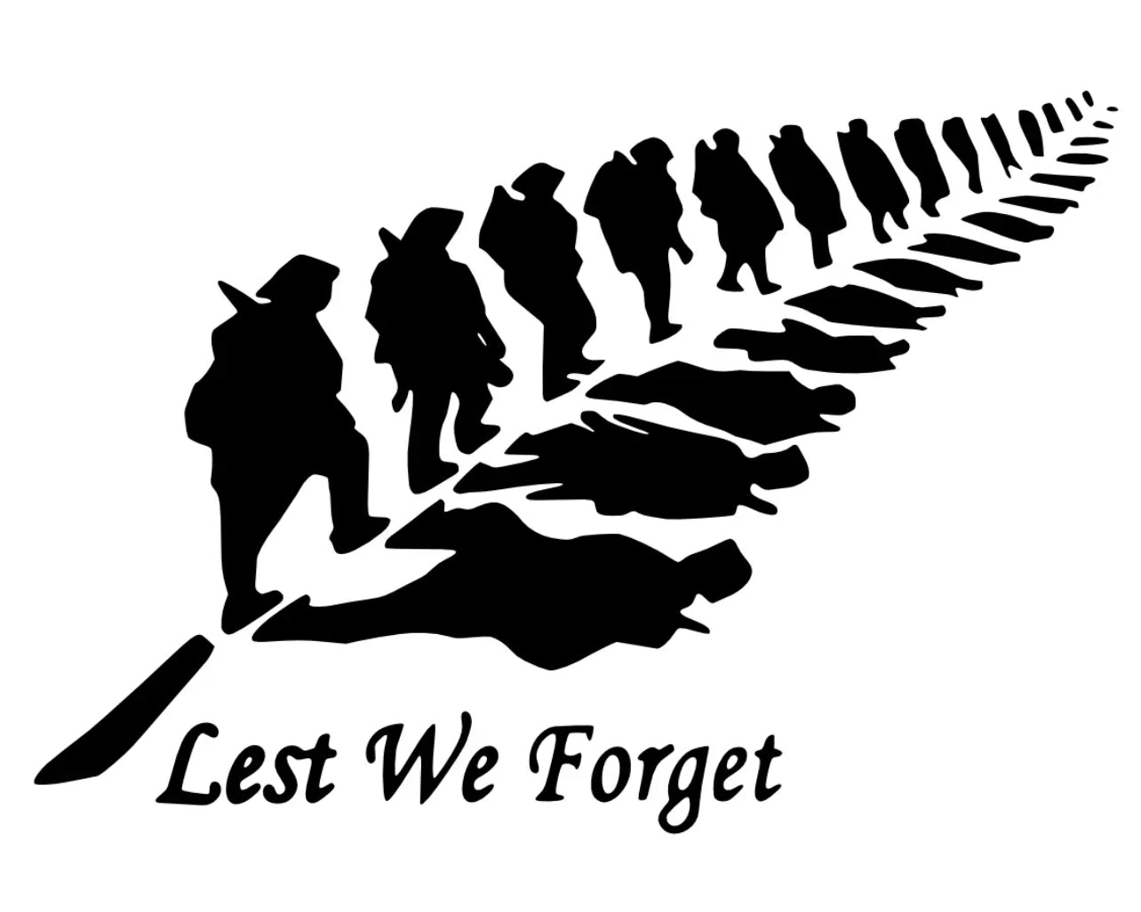 Lest we forget Fern Leaf decal car bumper sticker