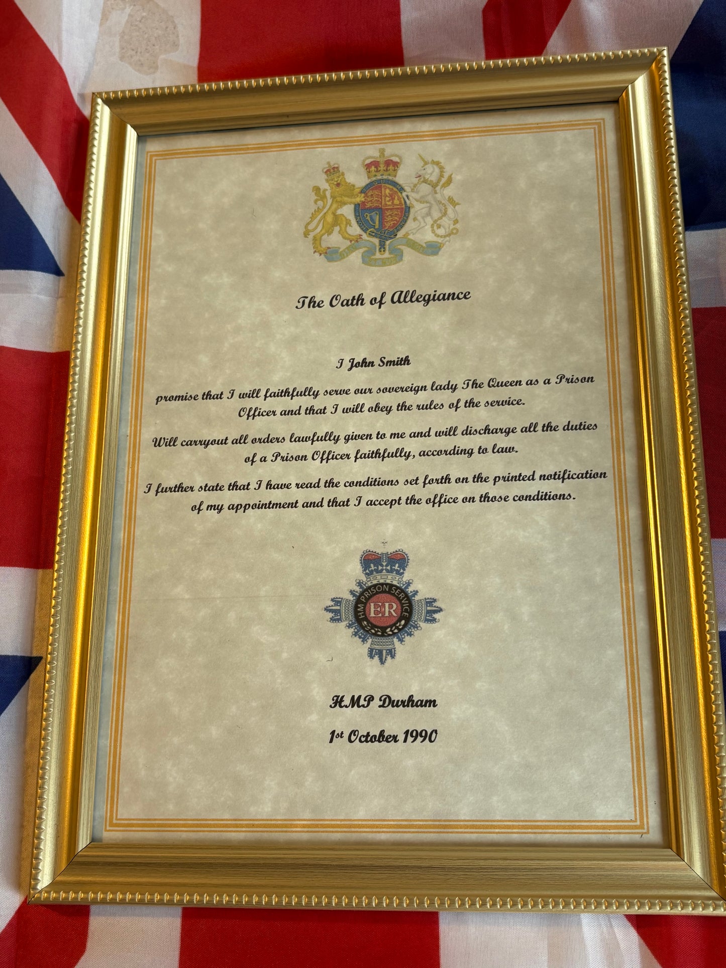 HM Prison Service Oath of Allegiance Prison Officer Framed Personalised Gift