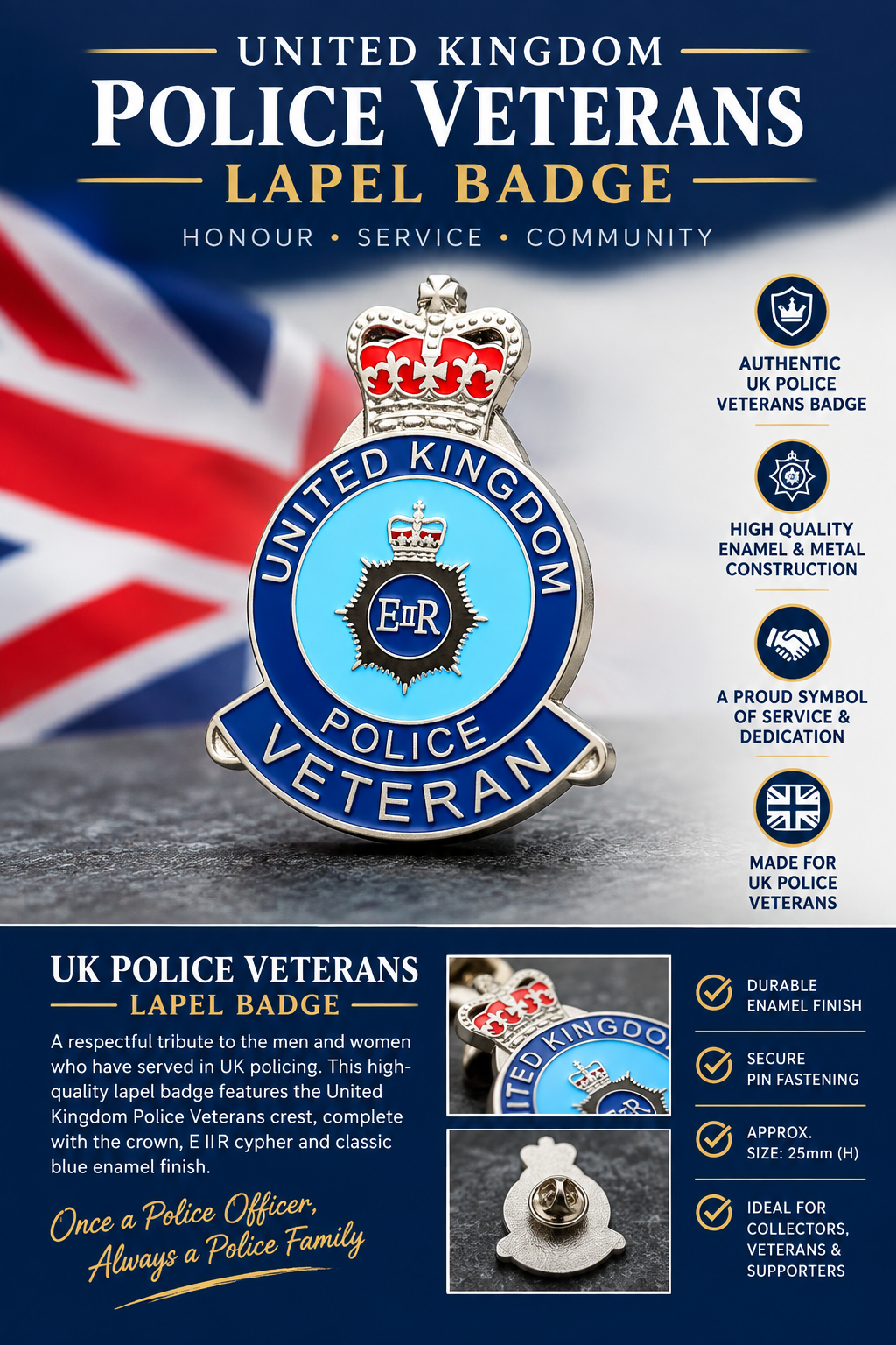 United Kingdom Police Veteran Lapel badge FREEPOST