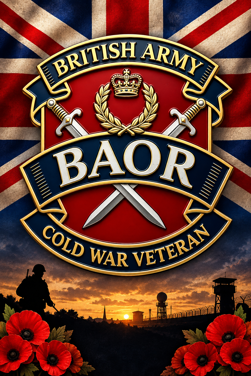 BAOR British Army Of The Rhine Cold War Veteran Enamel Badge — 25mm, Butterfly Clutch