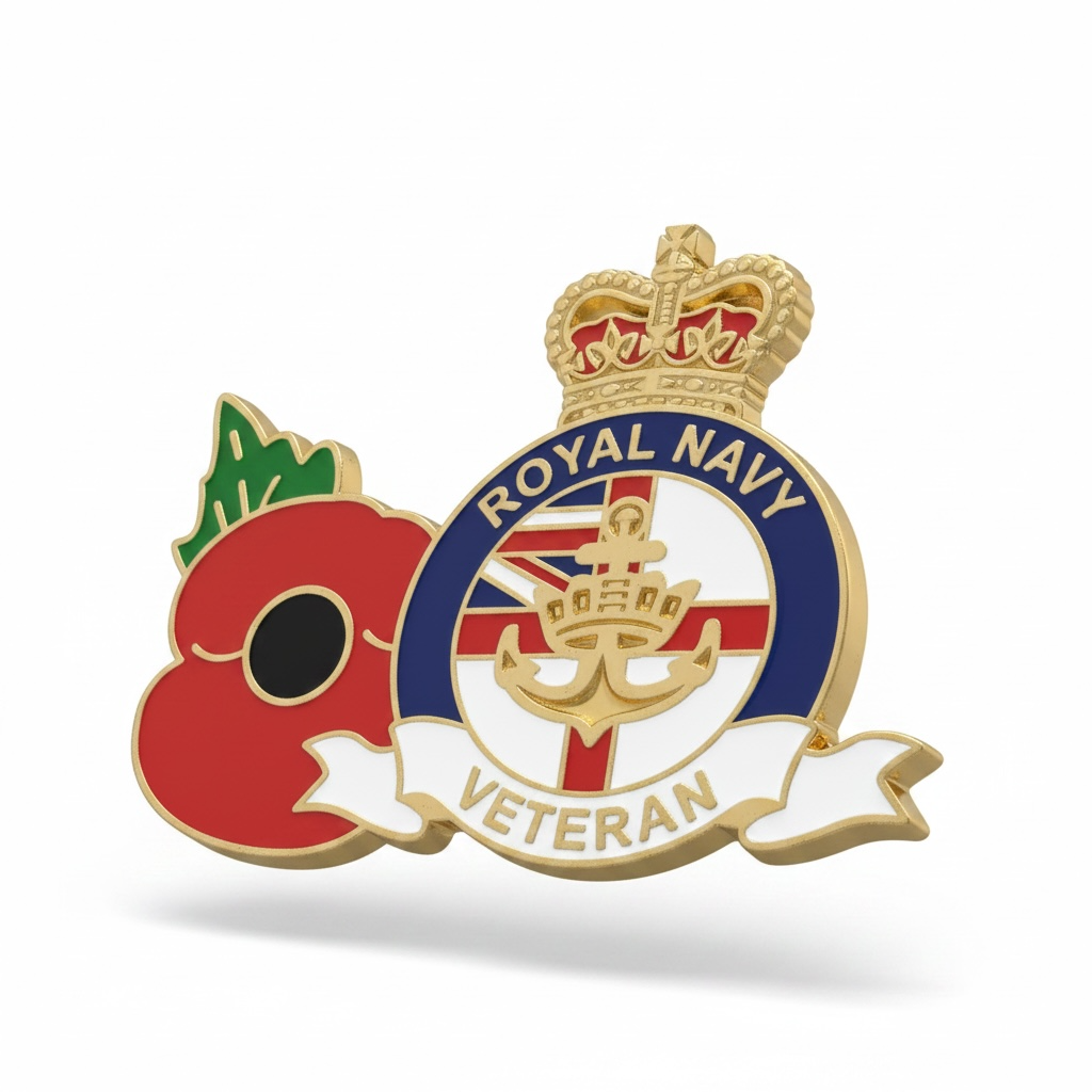 Royal Navy Veterans Armed Forces pin badge brooch. Remembrance Poppy FREEPOST