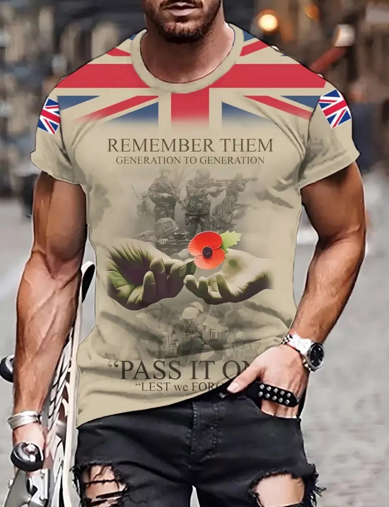 British Army Veteran T Shirt Remembrance Remember Them Armed Forces Mens XL