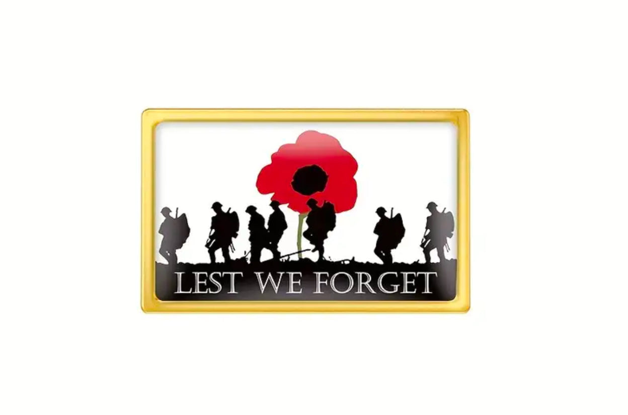 Remembrance - Label Badges - Lest We Forget. Silhouette With Poppy Image