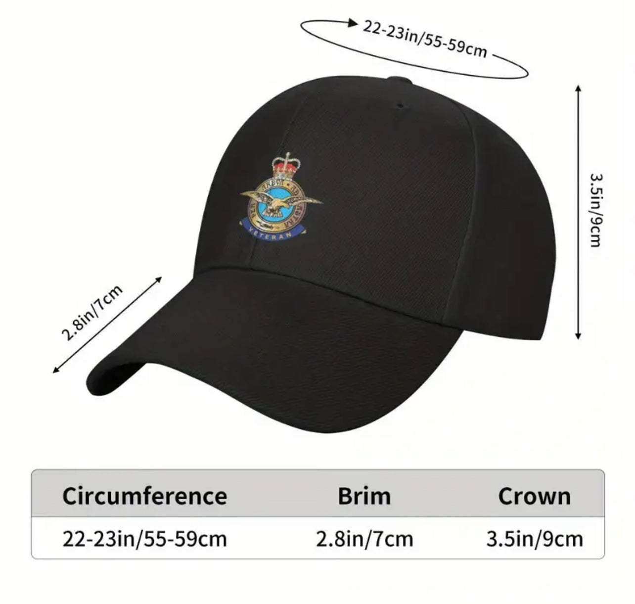 ROYAL AIRFORCE VETERAN RAF Baseball Cap Unisex Black Adjustable Hat