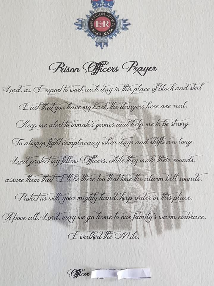 Prison Officers Prayer personalised framed gift