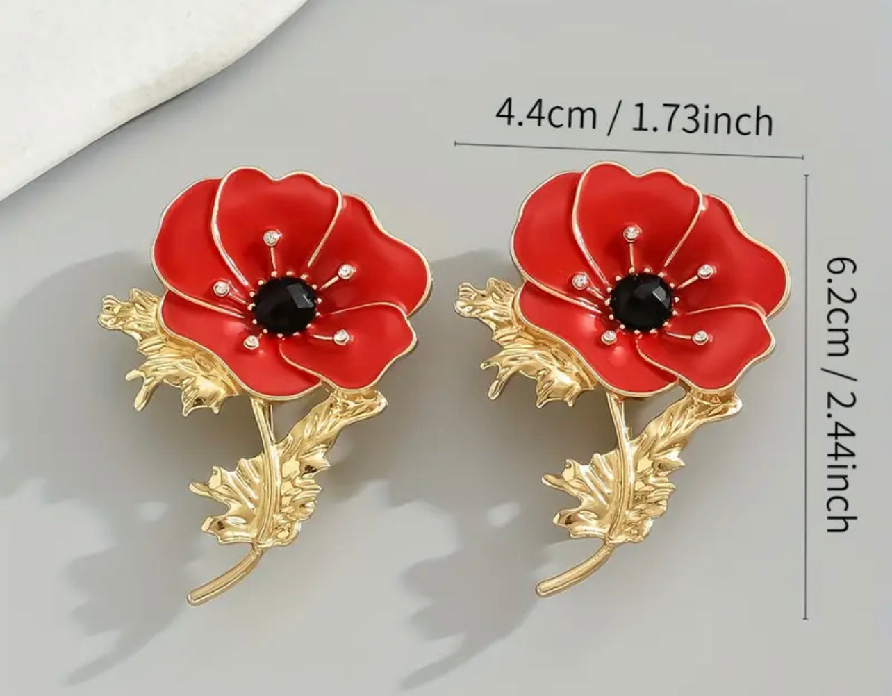 Stylish Rhinestone Poppy Remembrance Brooch.