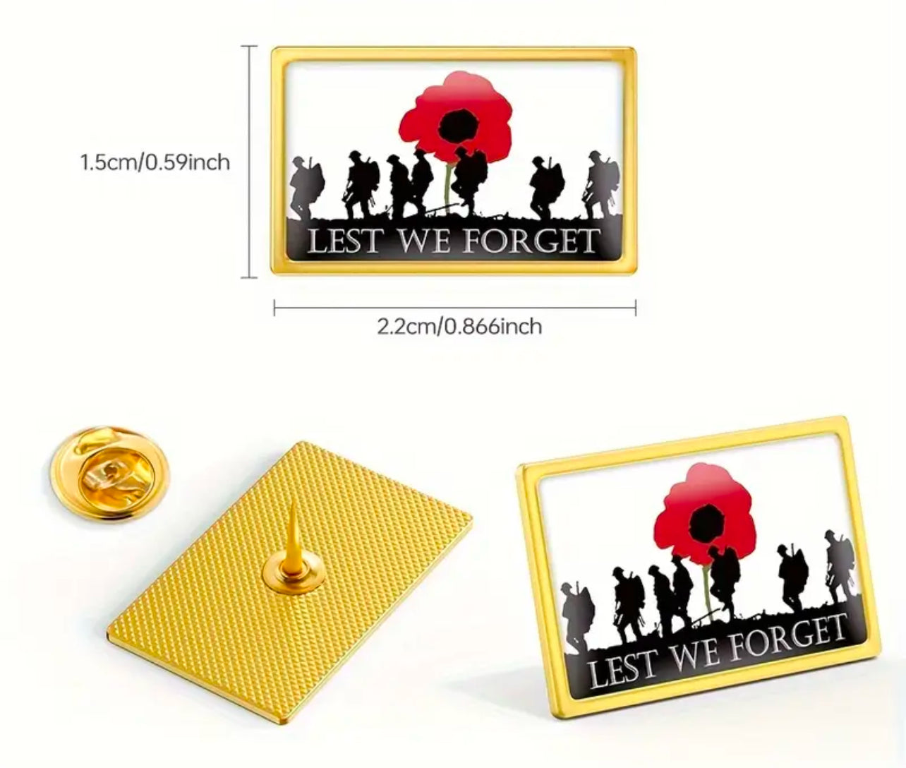 Remembrance - Label Badges - Lest We Forget. Silhouette With Poppy Image