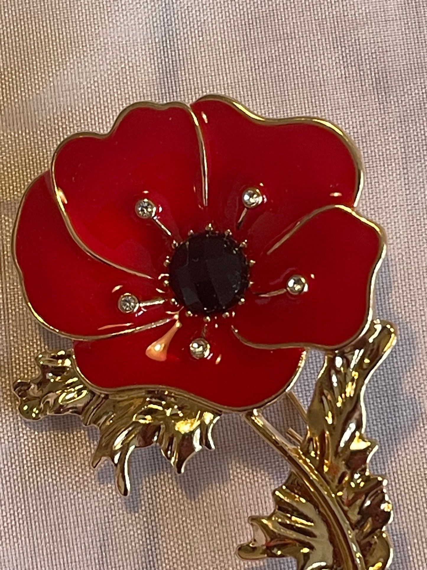 Stylish Rhinestone Poppy Remembrance Brooch.